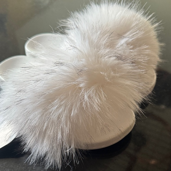 White Fluffy Slide Sandals - Picture 6 of 7